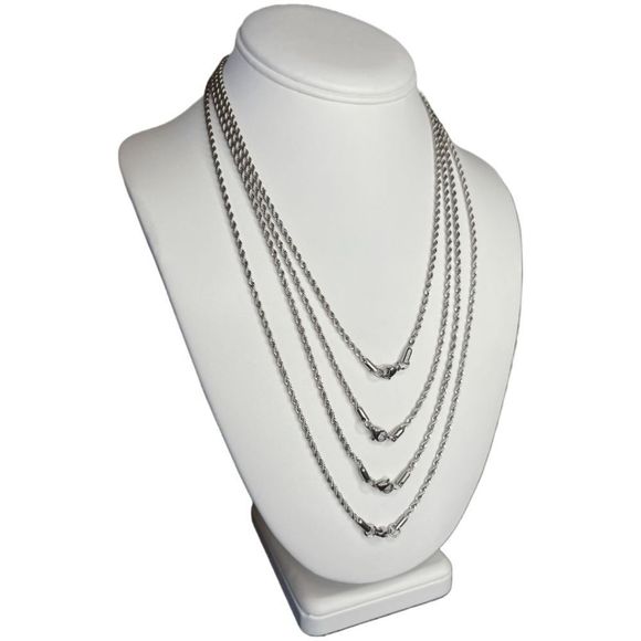Silver Rope Necklaces for Men Women Solid 316l Stainless Steel Waterproof Chain - Picture 5 of 8